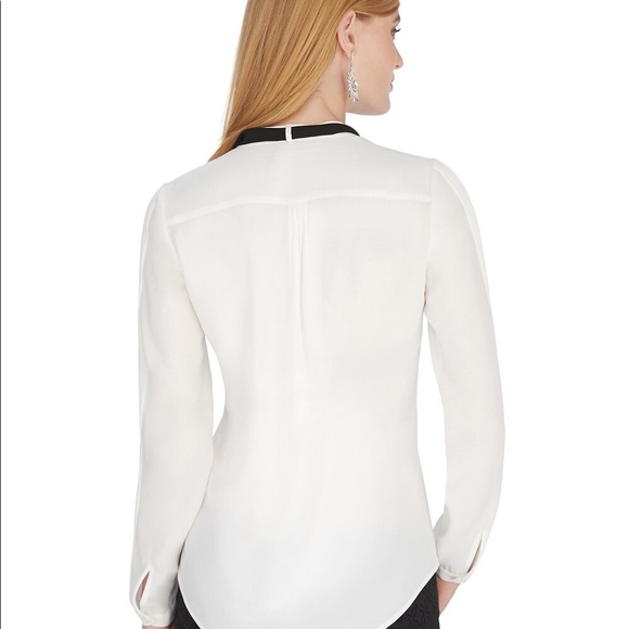 NWOT Iconic Artist Long Sleeve Blouse - white silk blouse with black bow - Picture 3 of 4